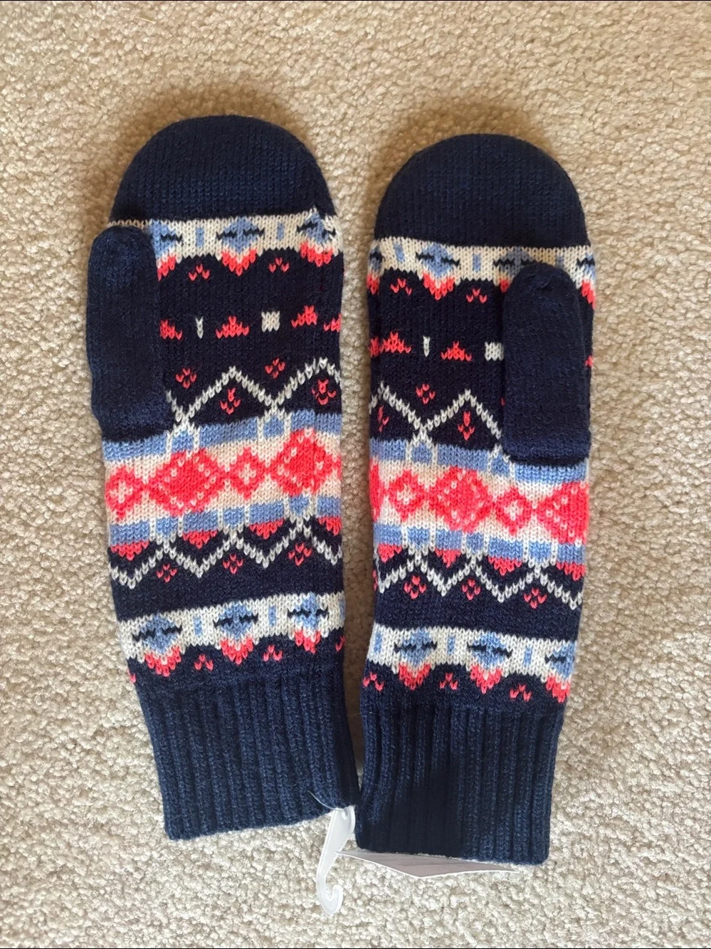J Crew Navy Fair Isle Pom-Pom Hat, Scarf & Mitten Set - Cozy Winter Accessories