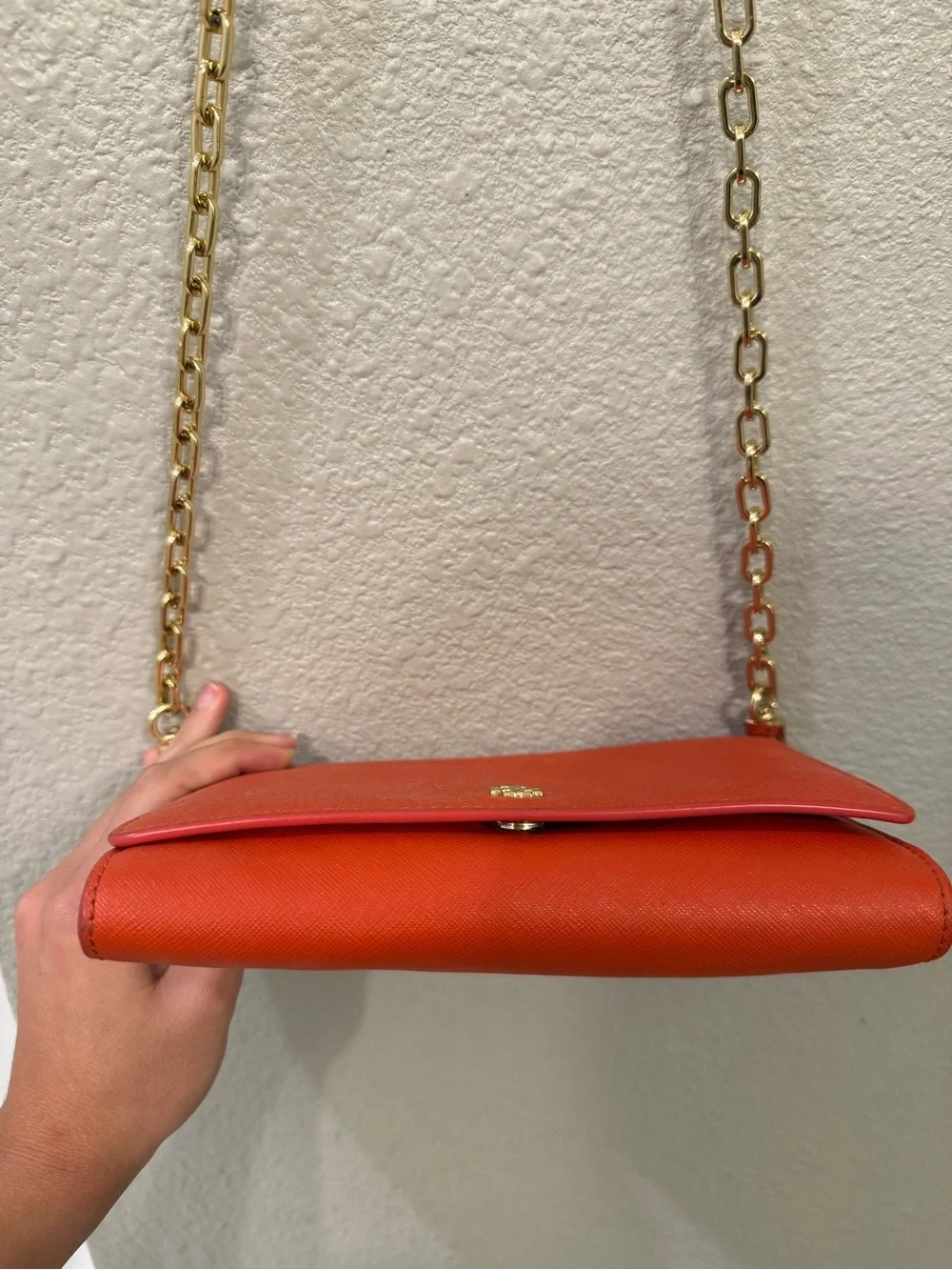 Tory Burch Orange-Red Robinson Chain Wallet Crossbody Bag