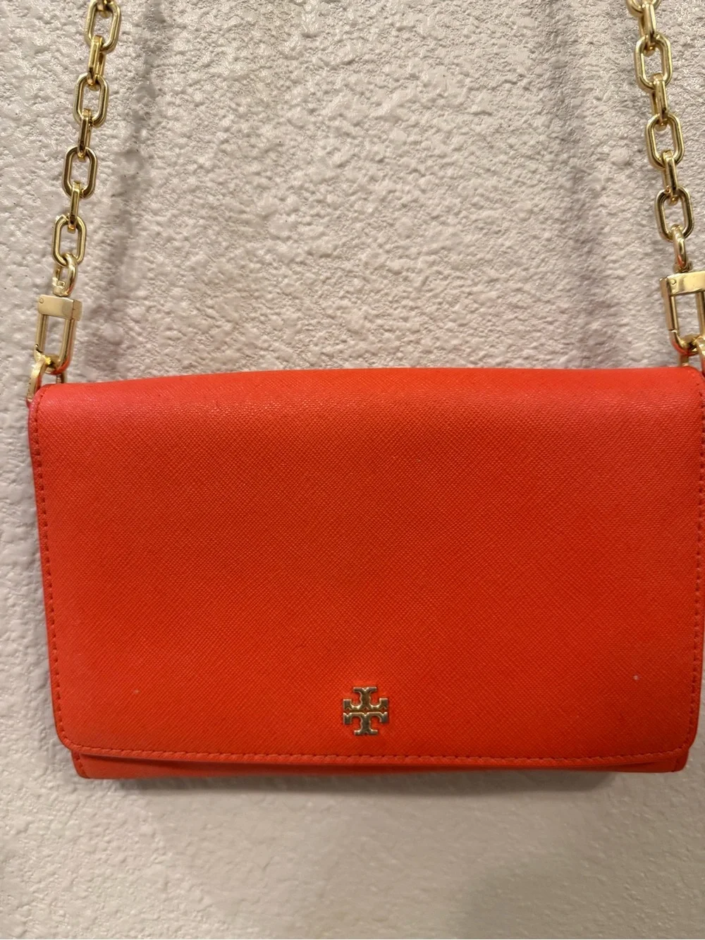 Tory Burch Orange-Red Robinson Chain Wallet Crossbody Bag