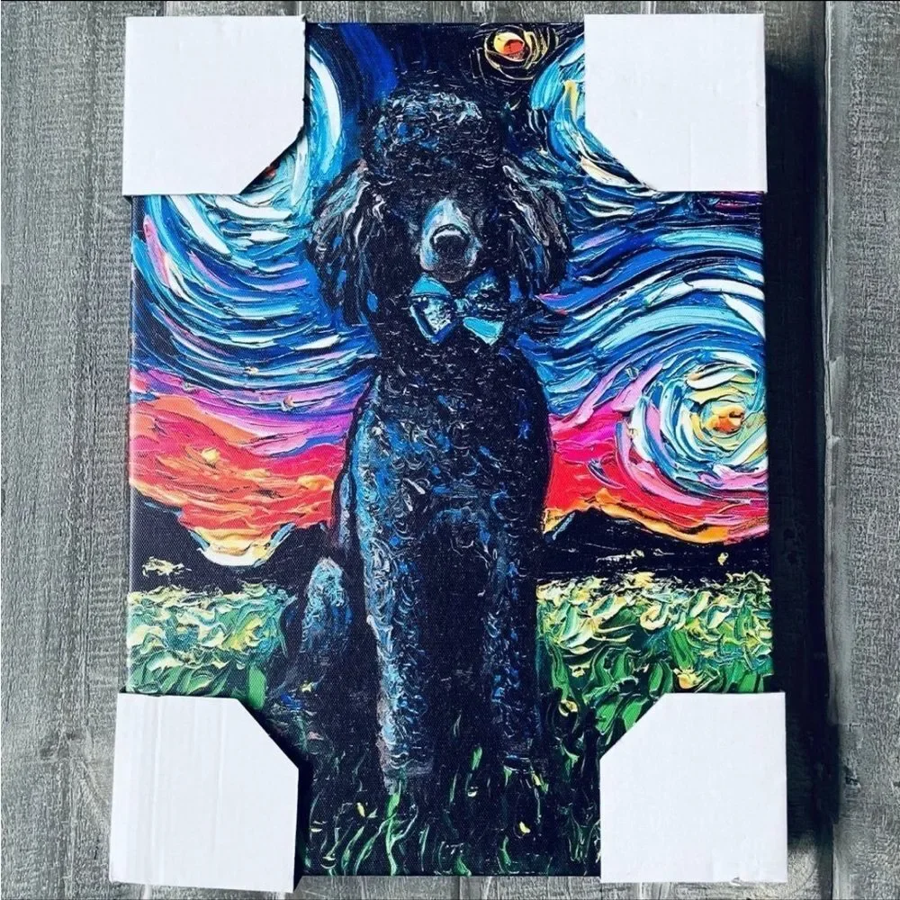 Poodle Dog Starry Night Van Gogh Wall Art Painting