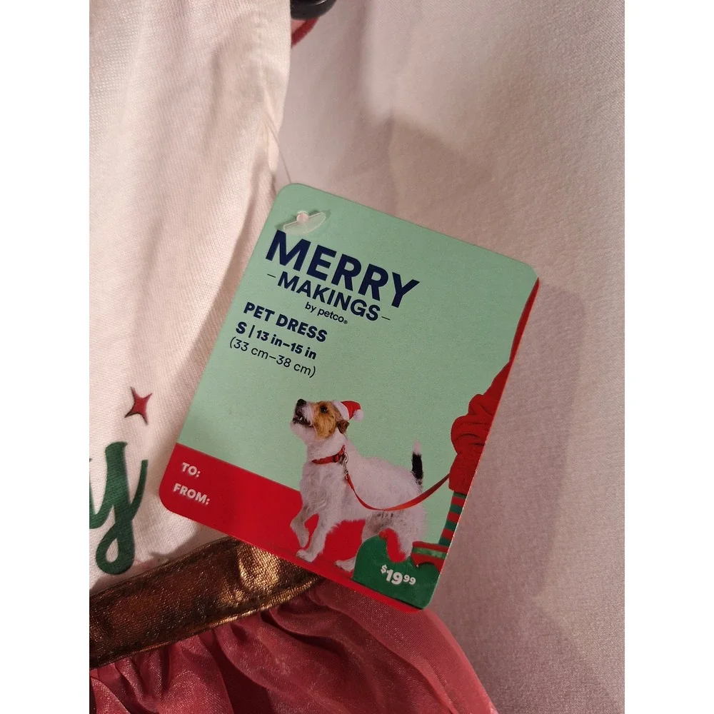 Merry Makings Petco Santa Baby Christmas Pet Dress Red White‎ Gold Small 13-15in