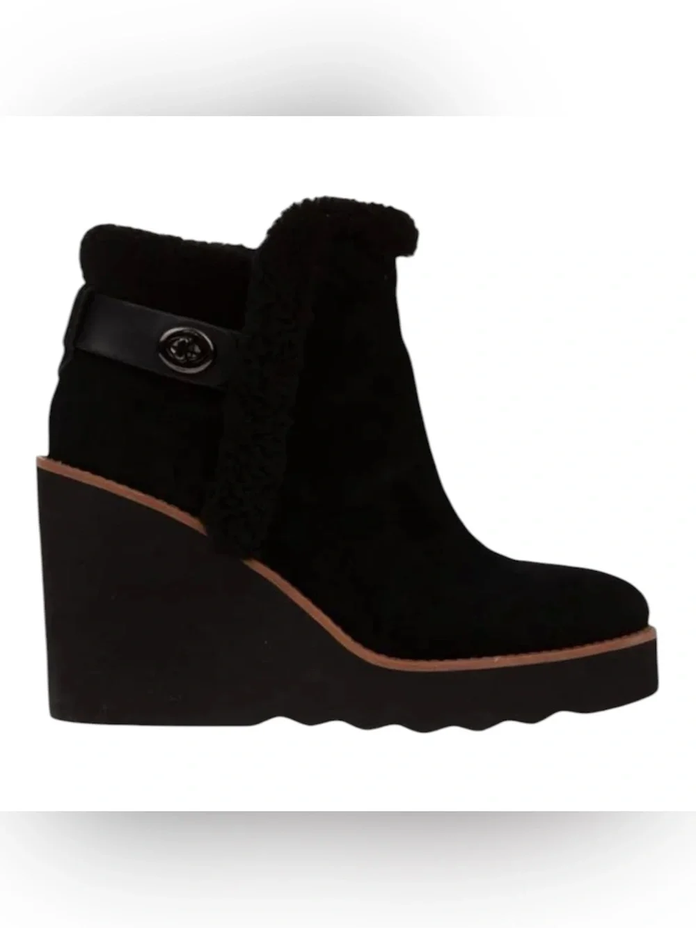 COACH Kingston Wedge Ankle Boots With Shearling Trim