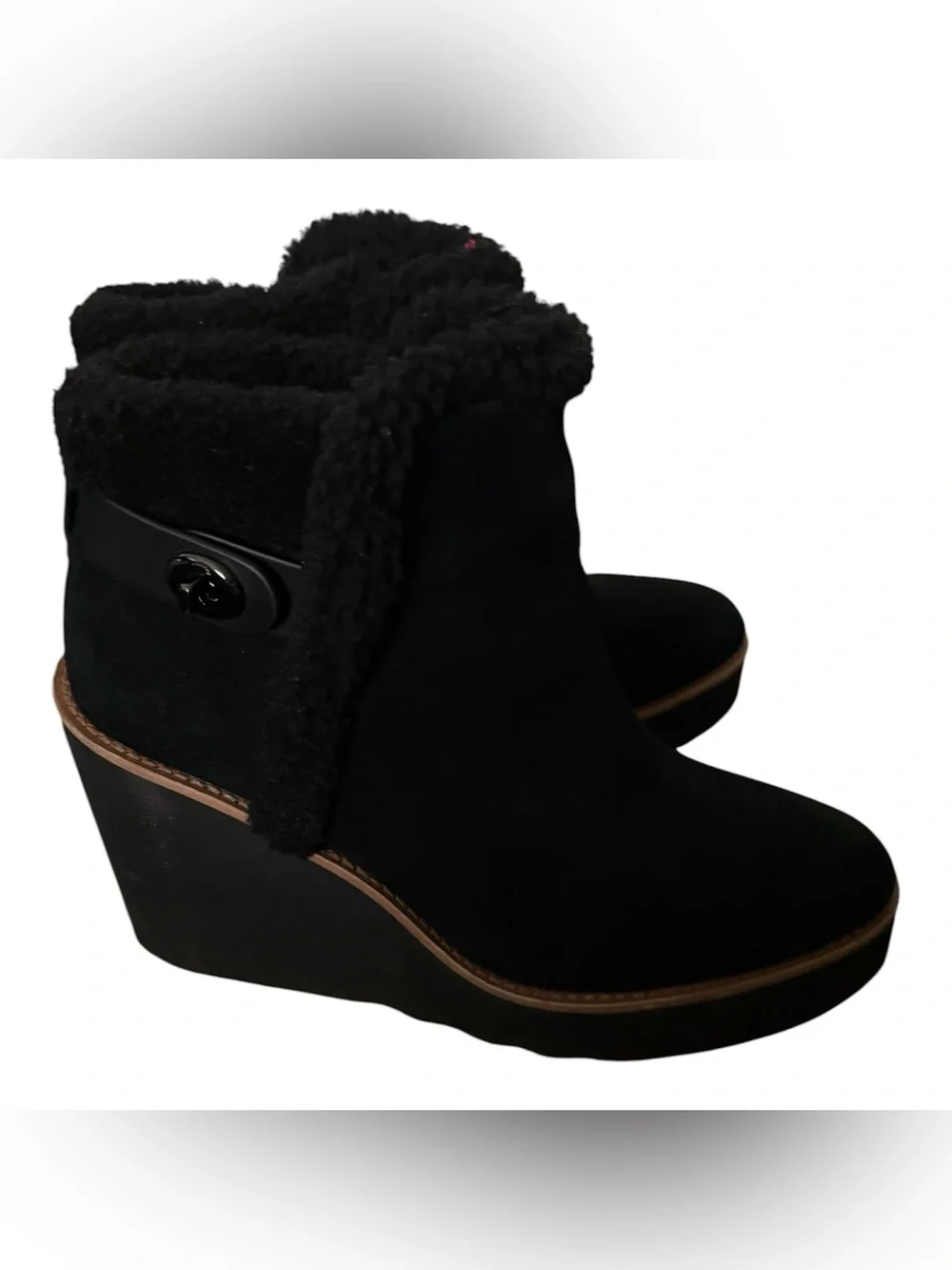 COACH Kingston Wedge Ankle Boots With Shearling Trim