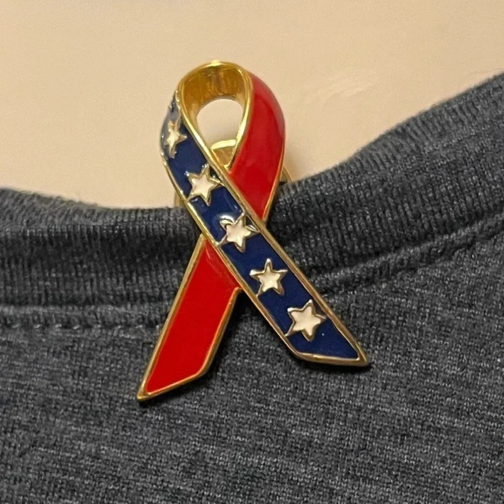 Patriotic American Flag Ribbon Pin with Stars