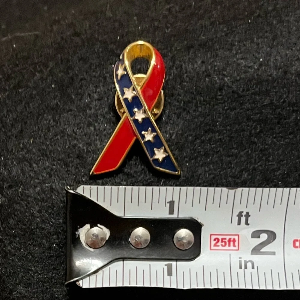 Patriotic American Flag Ribbon Pin with Stars