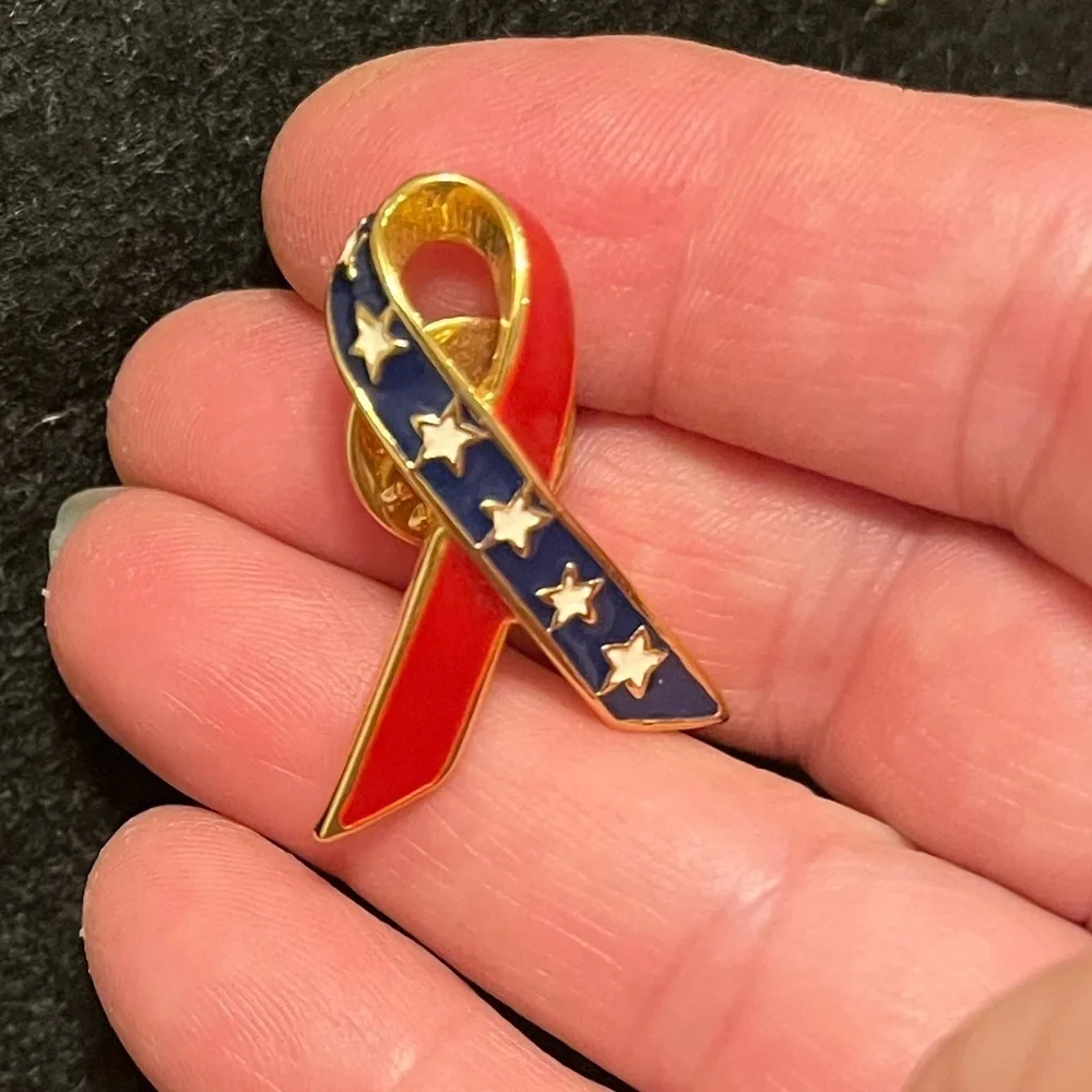 Patriotic American Flag Ribbon Pin with Stars