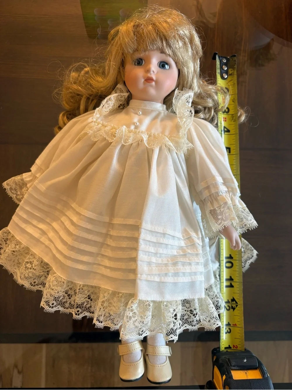 Porcelain Doll in Cream Lace Dress - Classic Kids Toy