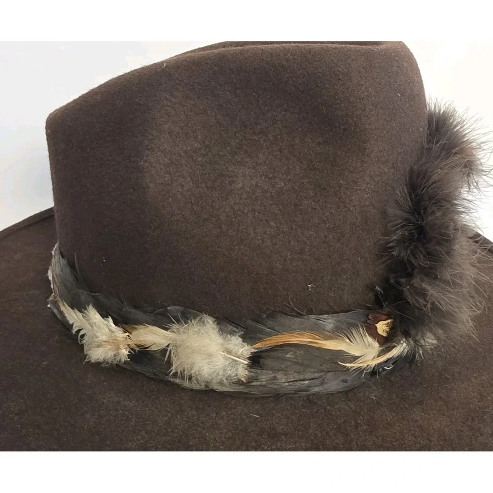 Bailey Teton Brown 7 3/8  Western Cowboy Hat USA Made 100% Wool Feather‎ Band