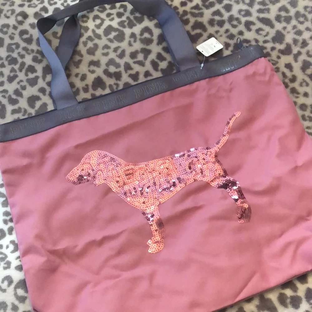 2016 PINK Victoria’s Secret Sequin Dog Tote Bag in Pink