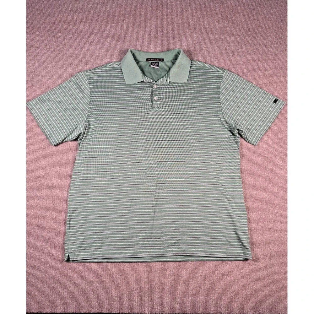 Nike Fit Dry Tiger Woods Collection Men Green Striped Golf Polo Size Extra Large