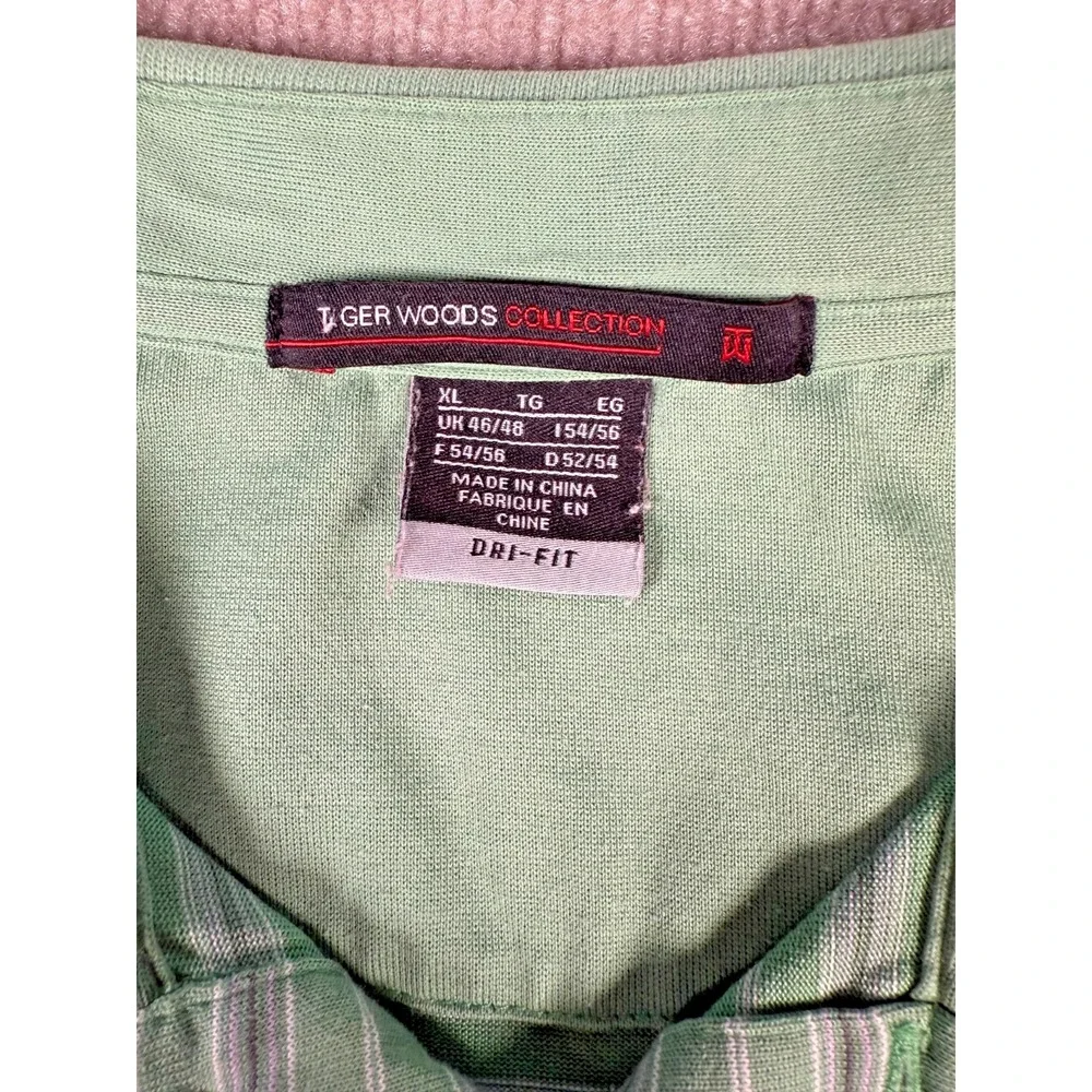 Nike Fit Dry Tiger Woods Collection Men Green Striped Golf Polo Size Extra Large