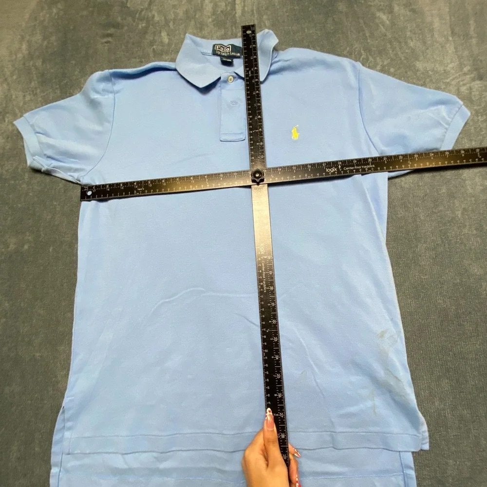 VTG Polo Ralph Lauren Polo Shirt Mens Medium Blue Cotton Hi Low Hem Pony