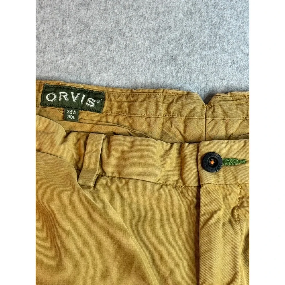 Orvis Ultimate Khakis Mens 36x30 Mustard Tan Cotton Twill Straight Leg Pants