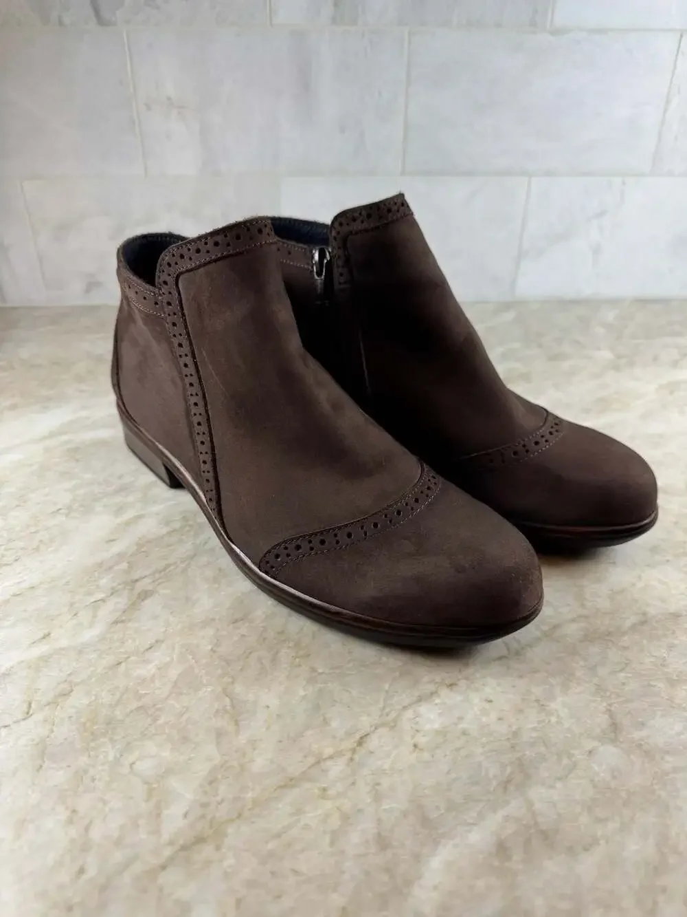 Naot Nefasi Coffee Bean Nubuck Leather Ankle Boots Brogue Zip Women EU 38
