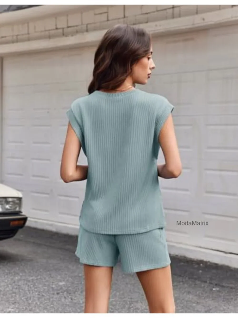 Women's 2 Piece Lounge Shorts Set Cap Sleeve Crewneck Knit Matching Outfit