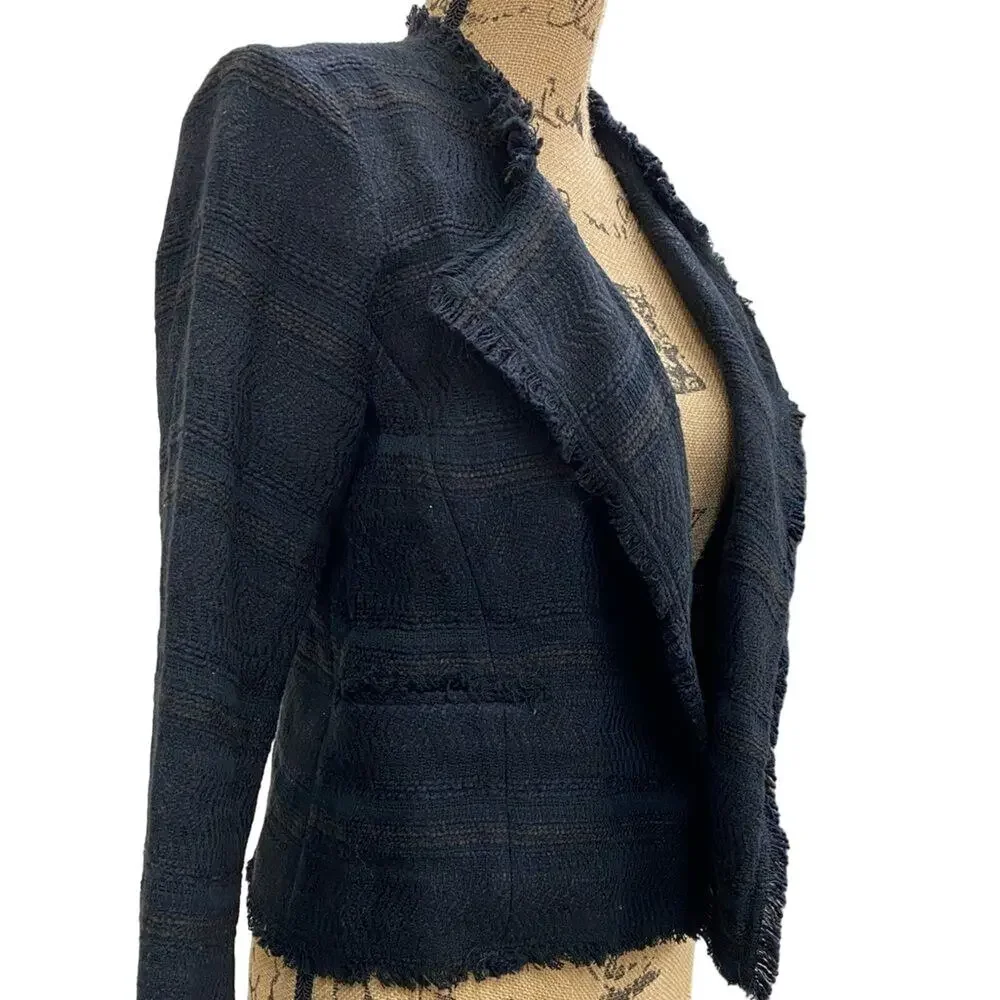 Ann Taylor navy and black woven open front raw seams‎ blazer