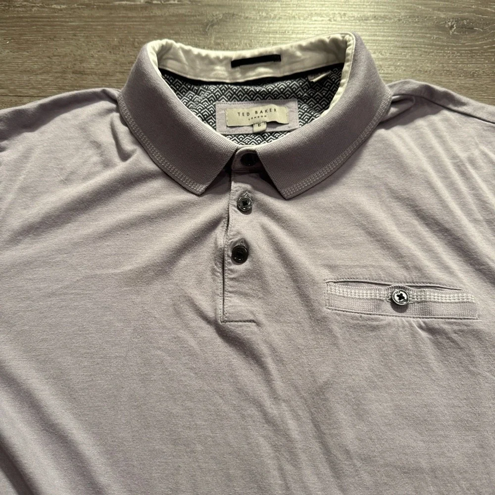Ted Baker Polo Shirt Mens 5 XL Gray Knit Pique Modal Blend Comfort‎ Preppy Adult