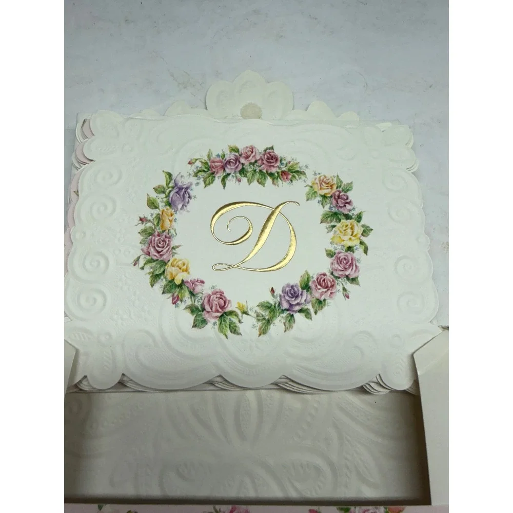Carol Wilson Rose Garden Monogram D Initial Floral Embossed Stationery Set 9 ct
