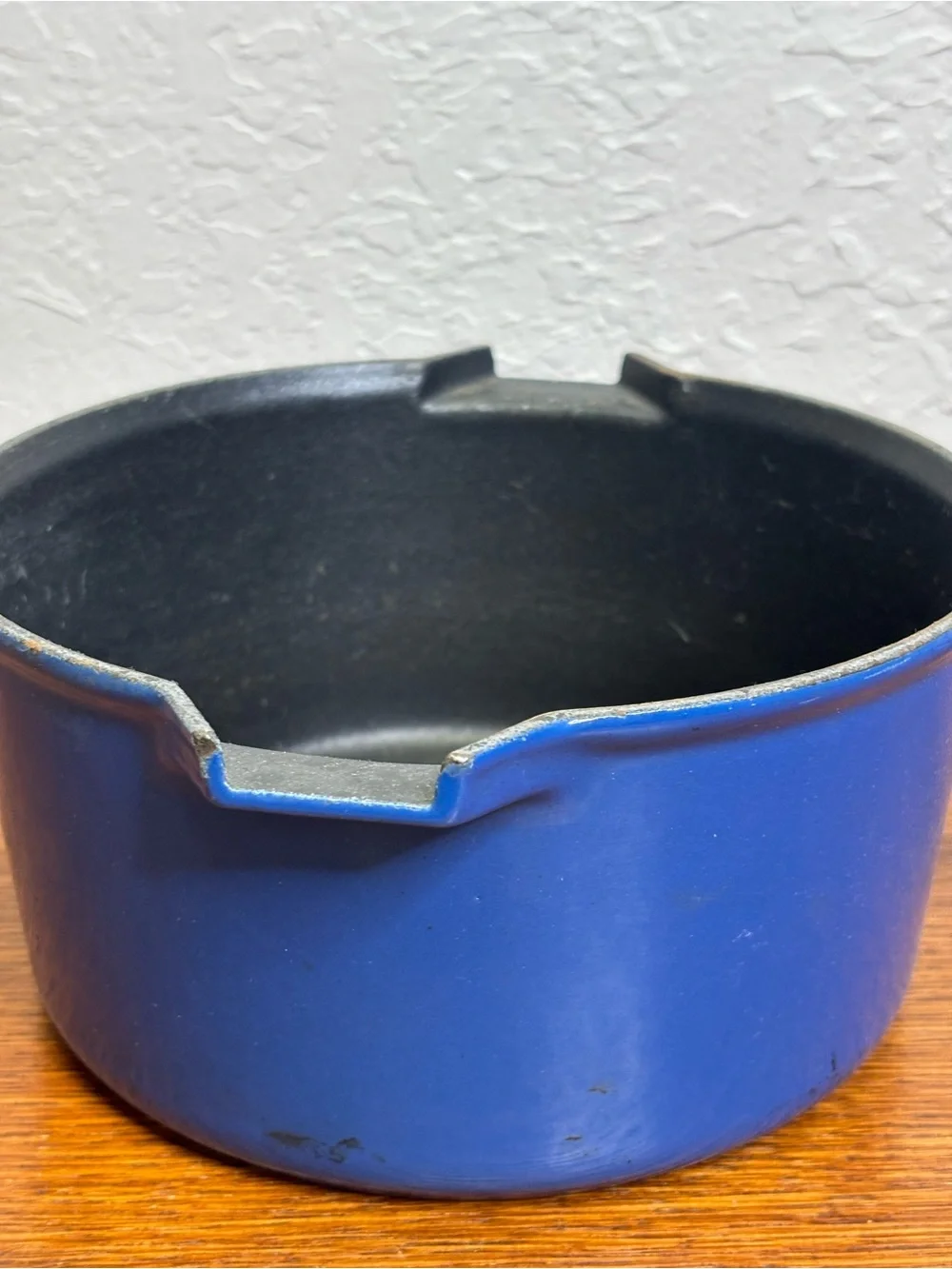 Le Creuset #20 Blue Enameled Cast Iron Saucepan No Lid Wood Handle France VTG