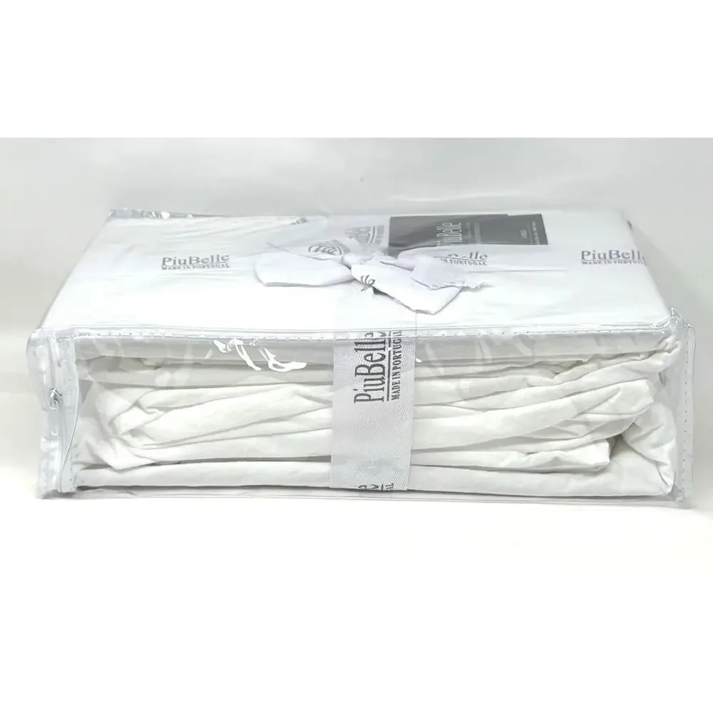 PiuBelle White Queen Sheet Set 100% Cotton Crochet Border Trim NWT Portugal