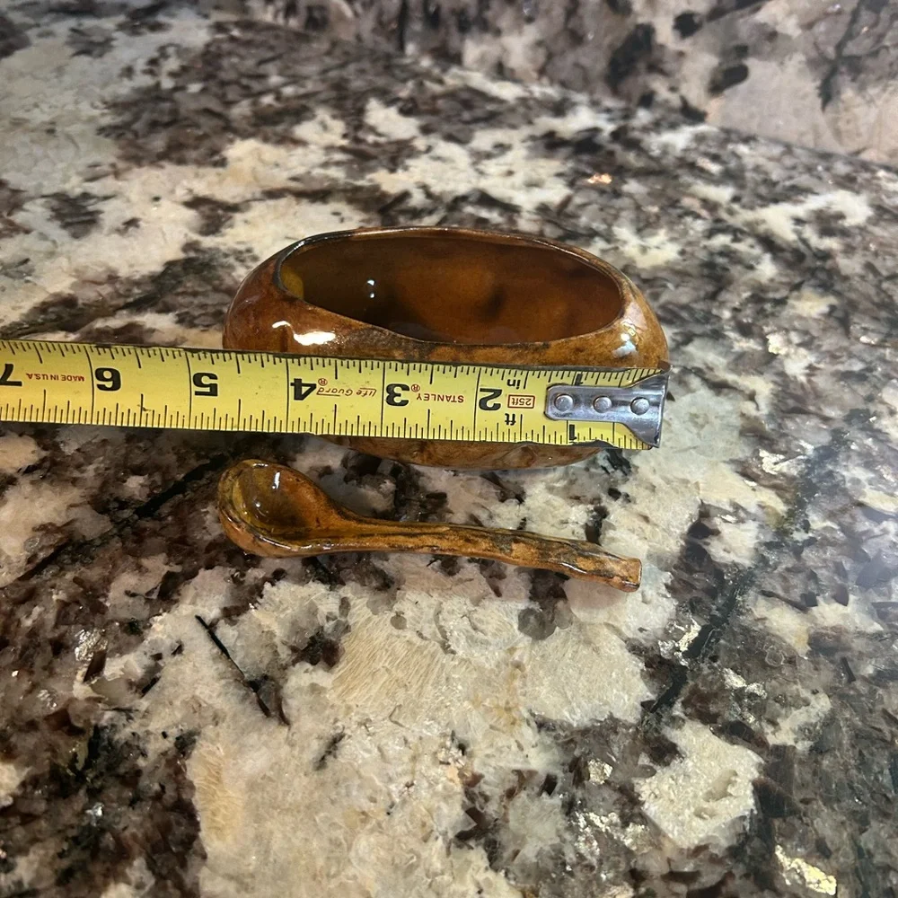 Hand made saucer and spoon pottery Brown Minimalist‎ MC Signed