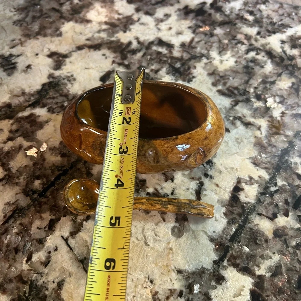 Hand made saucer and spoon pottery Brown Minimalist‎ MC Signed