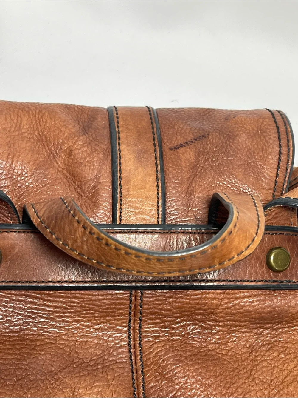Vintage FOSSIL Cognac Brown Leather Drawstring Bucket Backpack Rucksack Bag