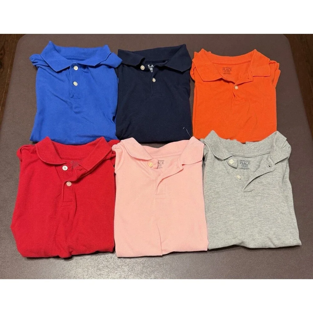 The Childrens Place Boys Large (10/12) Uniform Polo Shirts (6) Various Colors