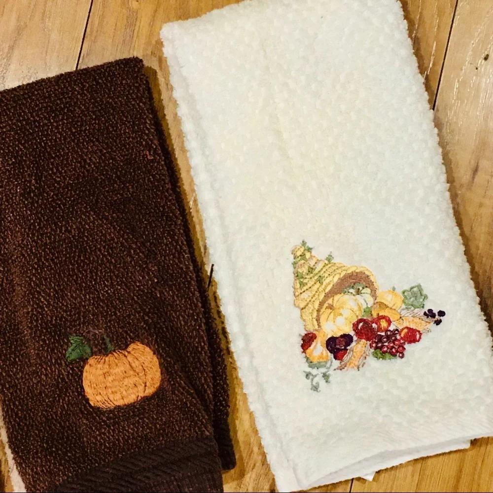 Pumpkin Halloween October harvest kitchen towels set — farmhouse home de…