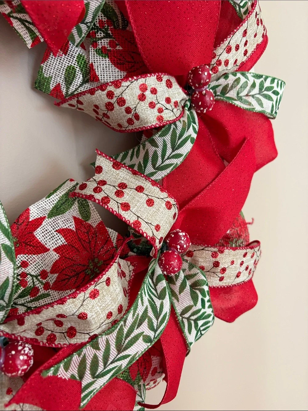 Holiday Ribbon Wreath in Red & Green