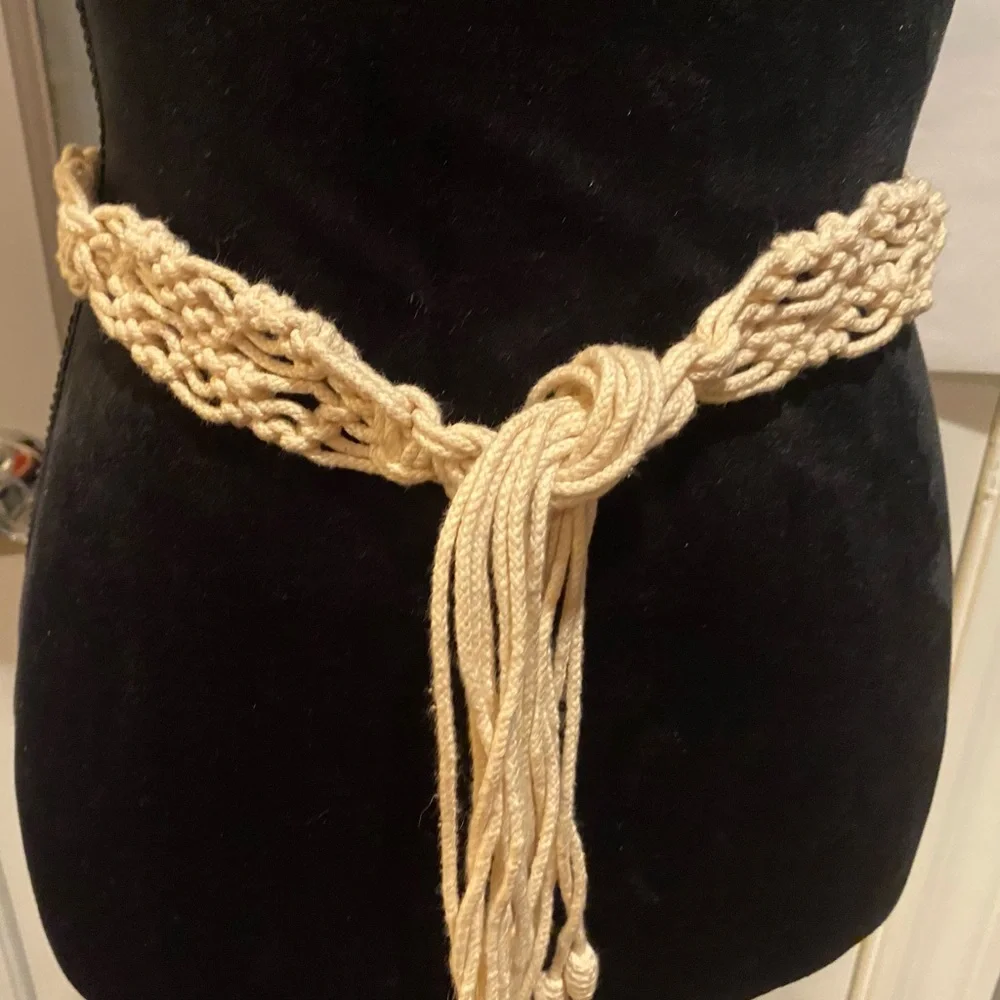 Woven macrame Rope Tassel Belt - Cream natural