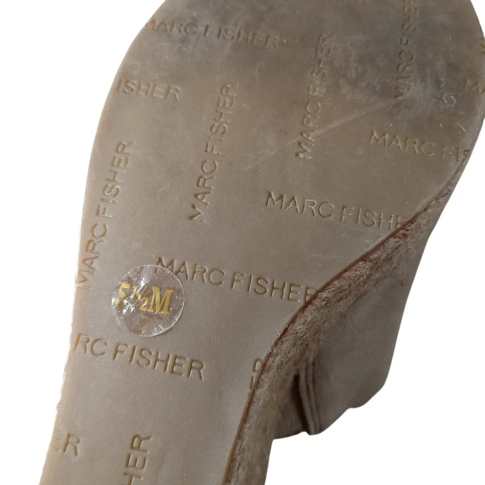 Marc Fisher Adalyn‎ Tan Suede Scalloped Espadrille Wedge Sandals Womens 5.5M