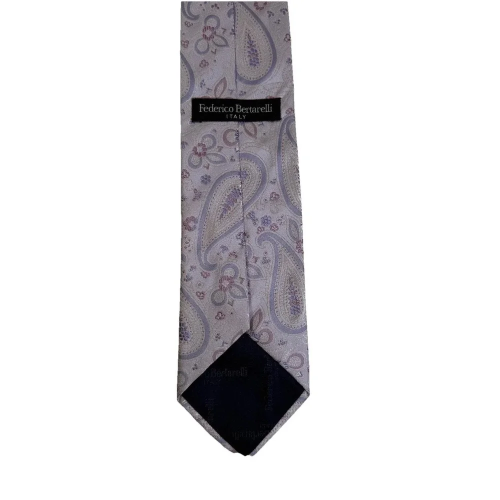 Federico Bertarelli Necktie Men OS Lavender Excellent Paisley Silk Made in Italy