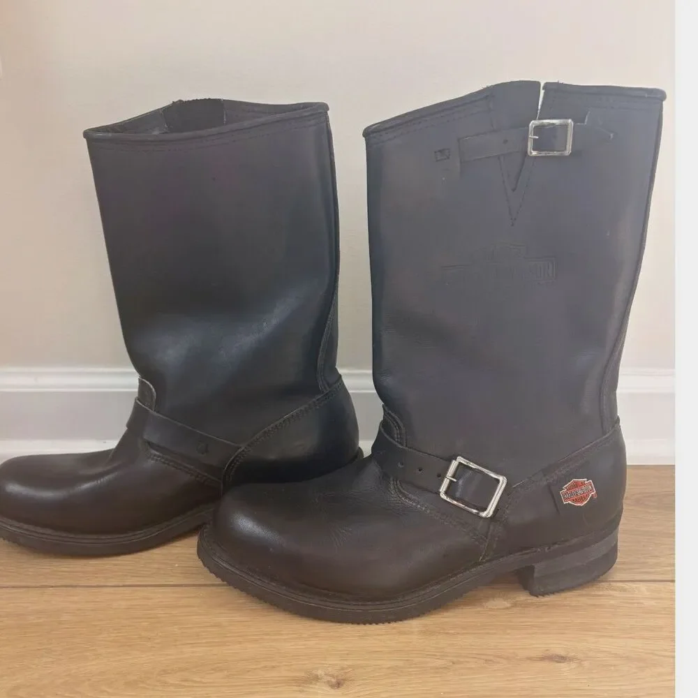 Vintage Harley Davidson USA Black Leather Engineer Harness Motorcycle Boots Men’