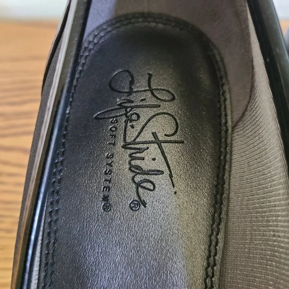 Life Stride Women's Petunia Black Pumps High Heels Shoes Patent And Fabric 8.5M