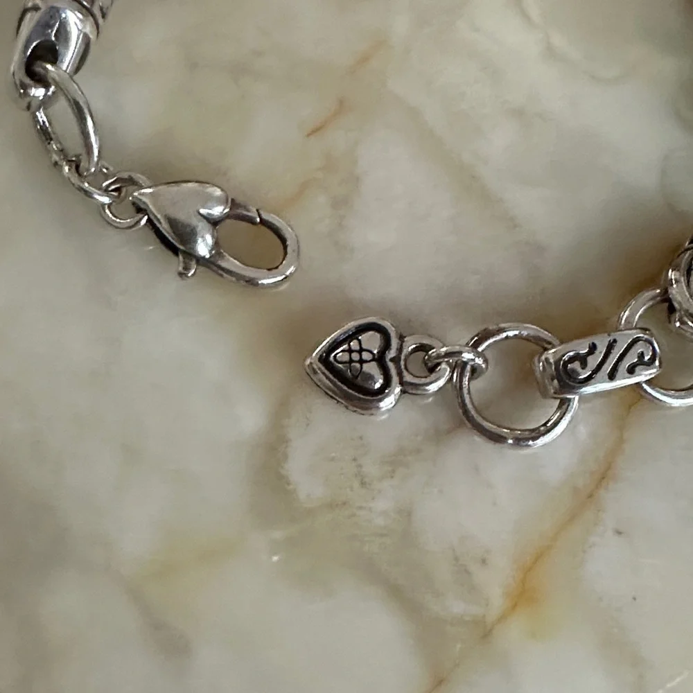 Brighton Black Braided Leather Bracelet with Silver Heart Charm