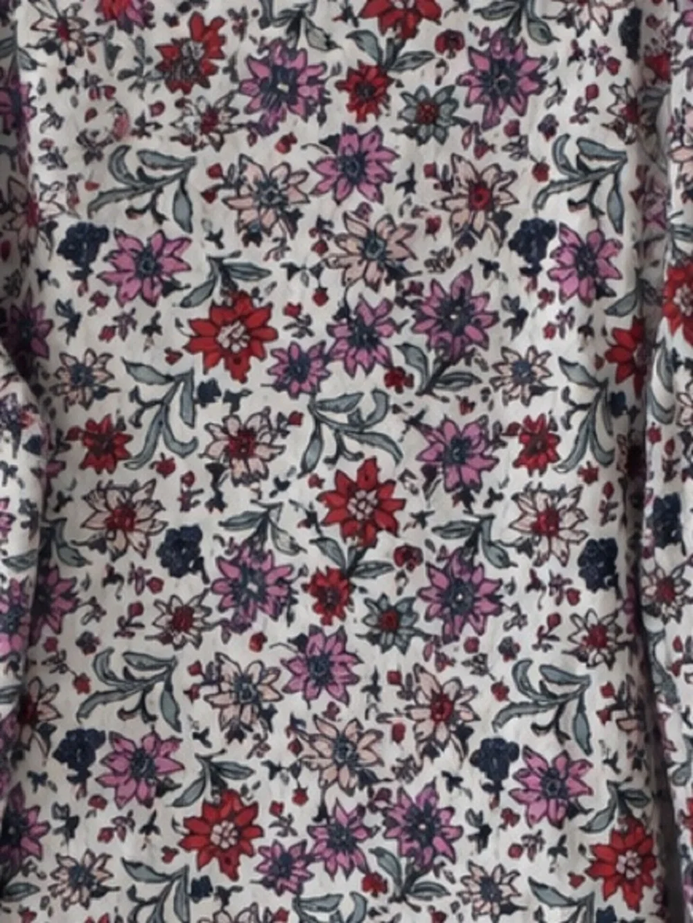 LOFT Floral Square Neck Puff Sleeve Top Size S White Pink Red Stretch Blouse