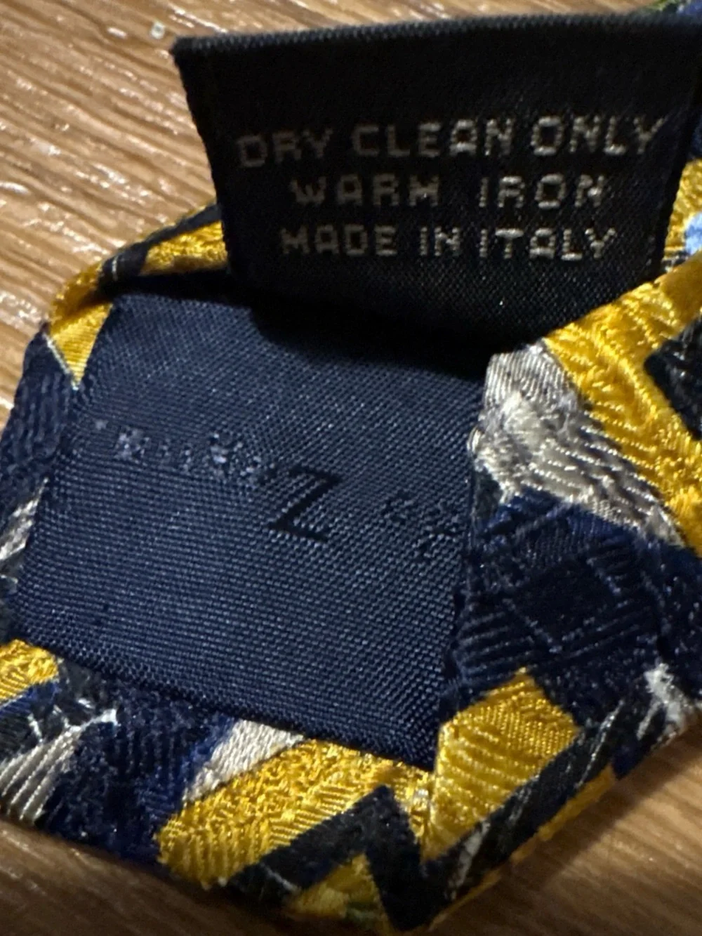 Ermenegildo Zegna Men’s Silk Tie Made In Italy Blue/Gold Geometric Floral Design
