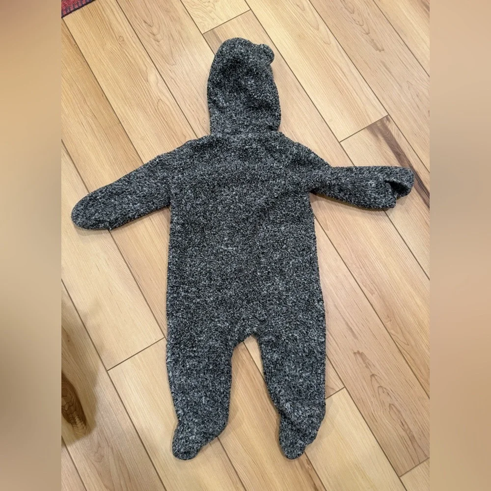 Cozy Gray Hooded Baby Footie with Ear Detail