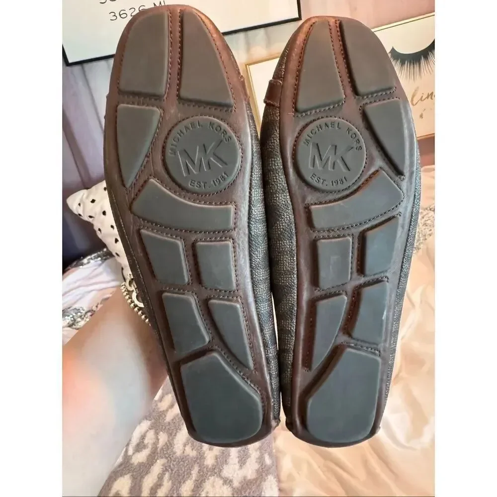Mi Heal Kors Fulton Flat 8.5 Brown Signature Leather BallFlats Shoes Loafers