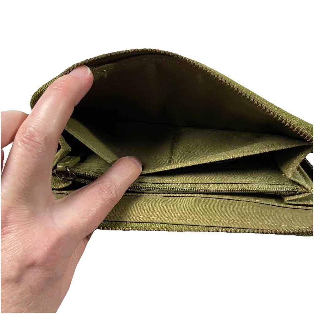 FOSSIL Avocado Green Pebble Leather Zip Around Wallet Card Holder Quiet Luxury