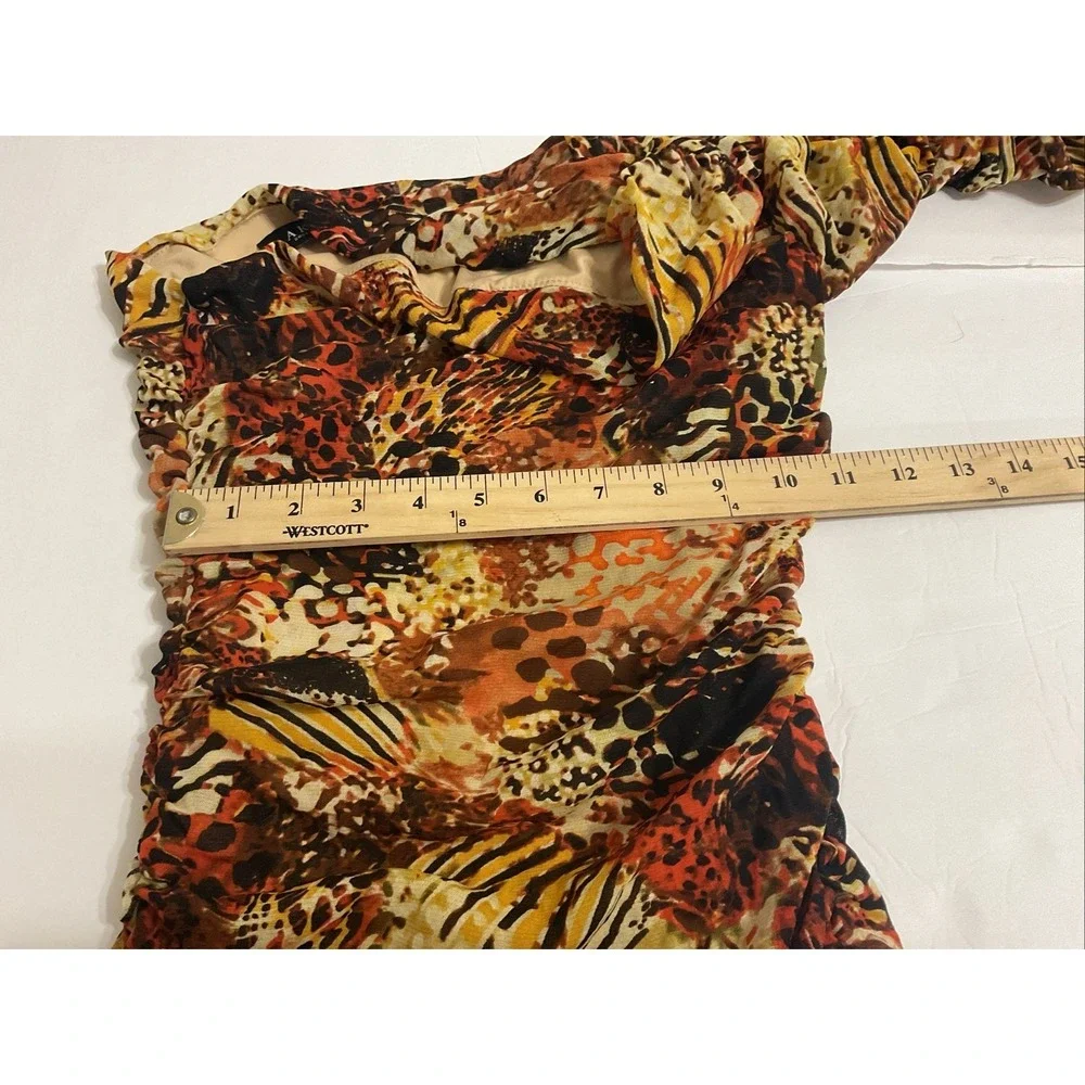 VTG Y2K Akira Satin MultiColor Animal Print Slit Shoulder Halter Dress Long Sz M