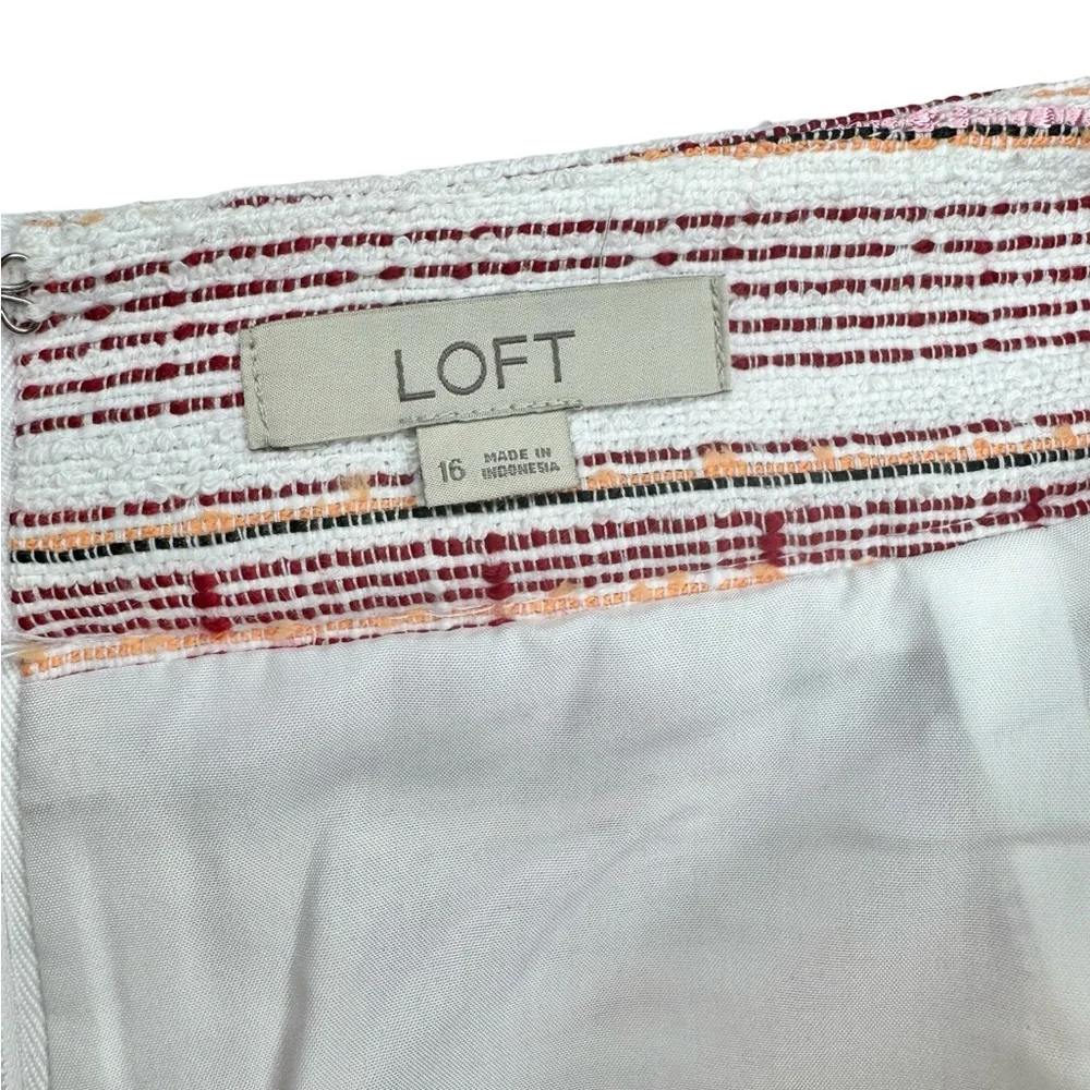 LOFT Women’s‎ Tweed Mini Skirt Sz16 Multicolor Pink & Orange Stripes W/ Pockets