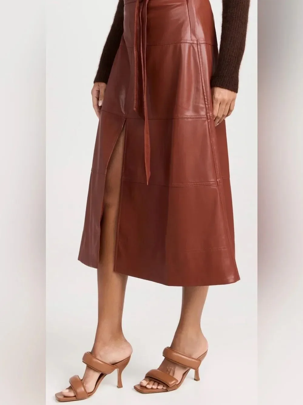 Tanya Taylor Hudson skirt Chestnut Brown Faux Leather Tie-Waist size 0 $459